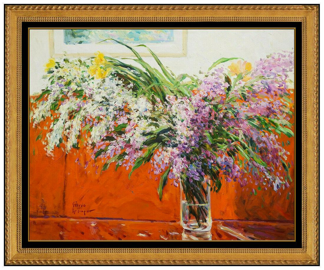 Silvia Reisinger Malva Oil Painting On Canvas Signed Large Floral Still Life Art (1 of 5)