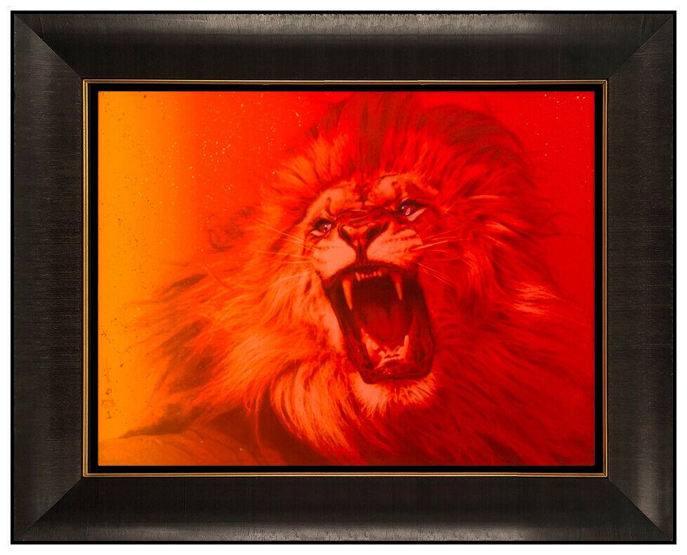 Adam Scott Rote Original Painting On Canvas Signed Sunset Lion Animal Framed Art (1 of 5)