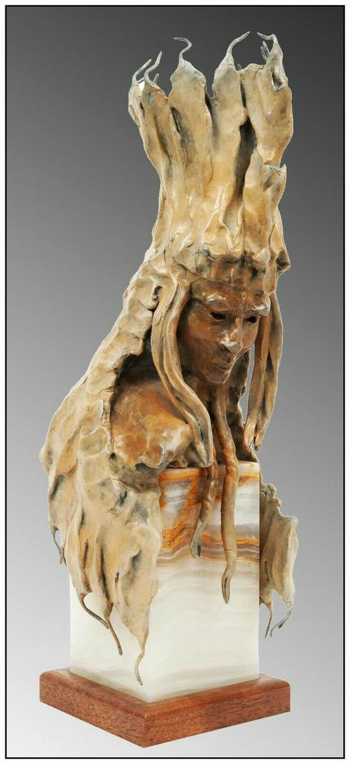 Sherry Salari Sander Straight Up Bonnet Bronze Sculpture Native American Signed (1 of 4)