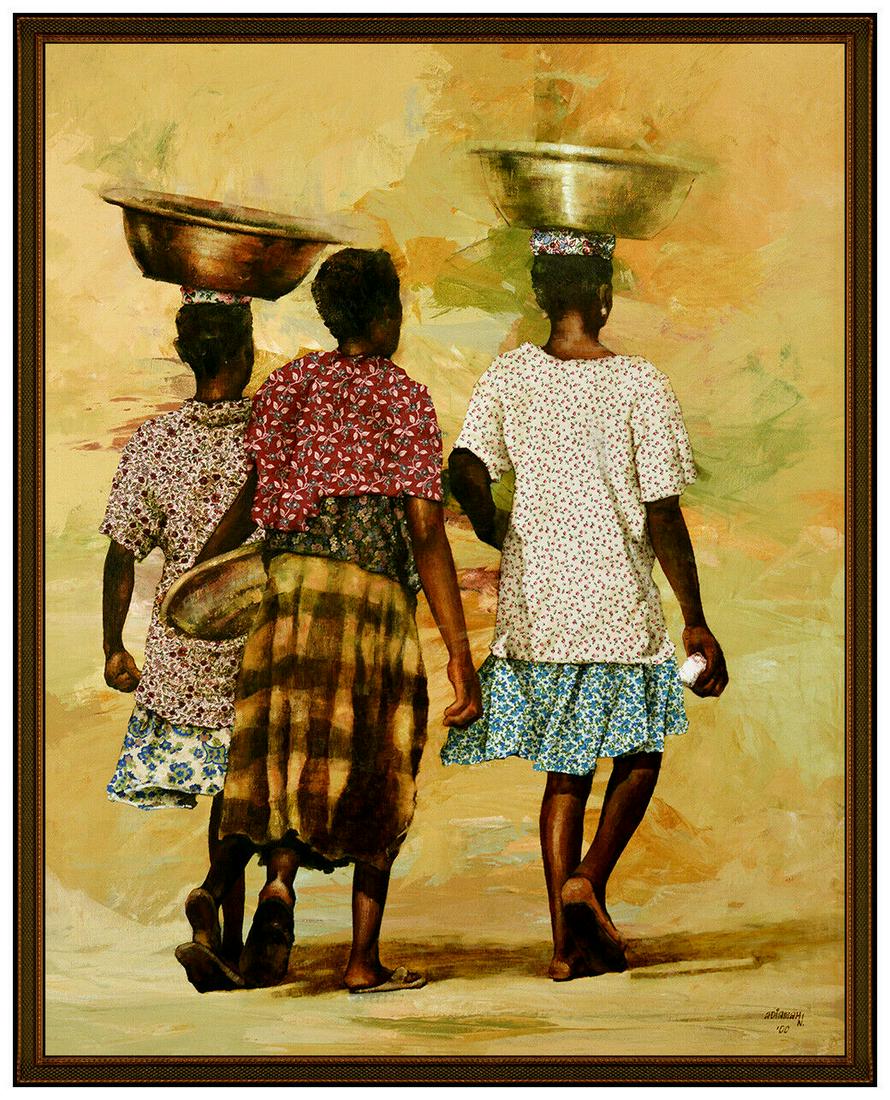 Emmanuel Adiamah Large Original Painting Oil On Canvas Female Portrait Collage (1 of 6)