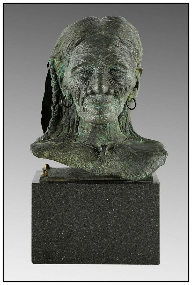 Machado Geronimo Bronze Sculpture Native American Portrait Bust Signed Artwork (1 of 4)