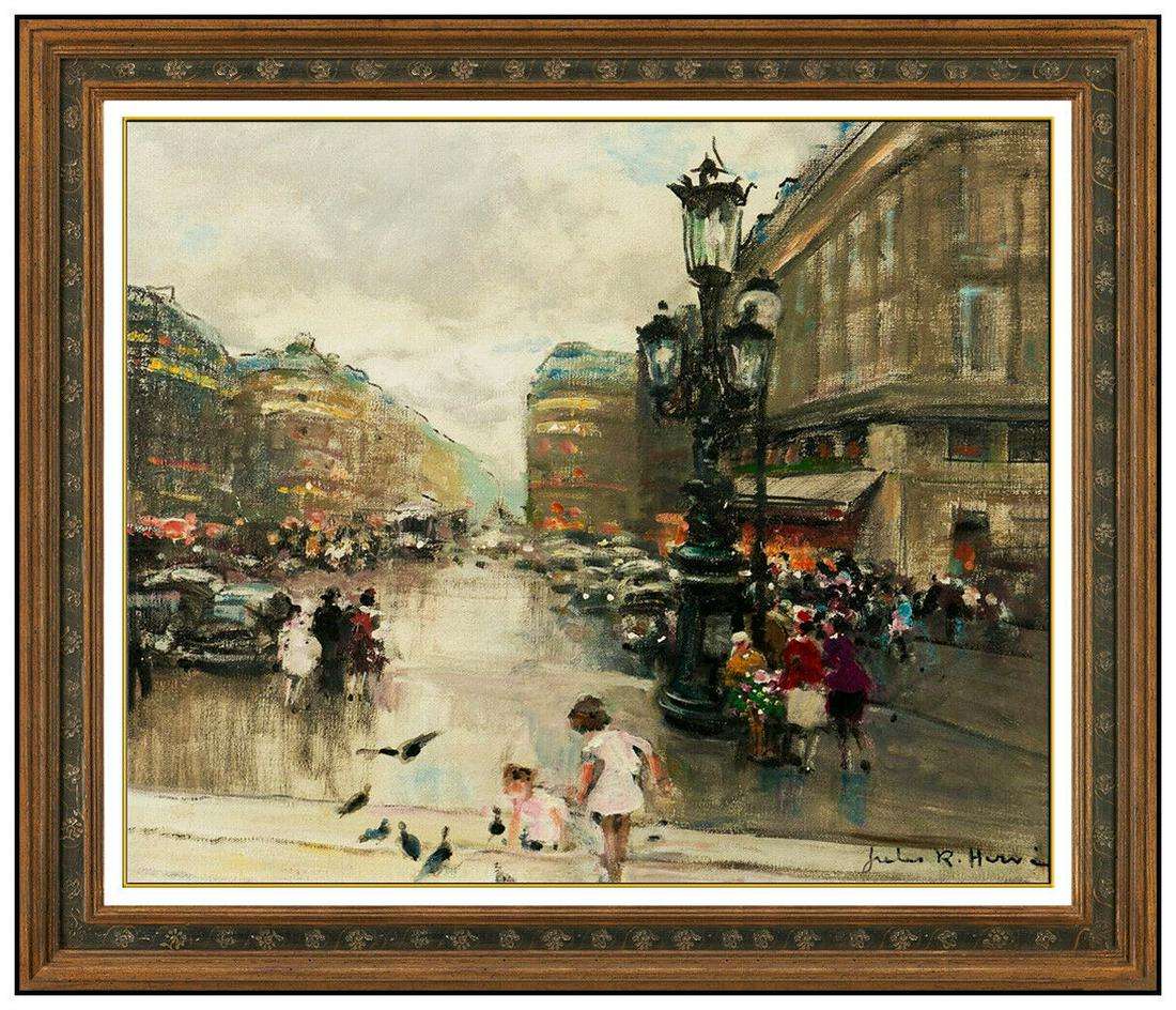 Jules R Herve Original Painting On Canvas Paris Cityscape Children Signed Art (1 of 5)