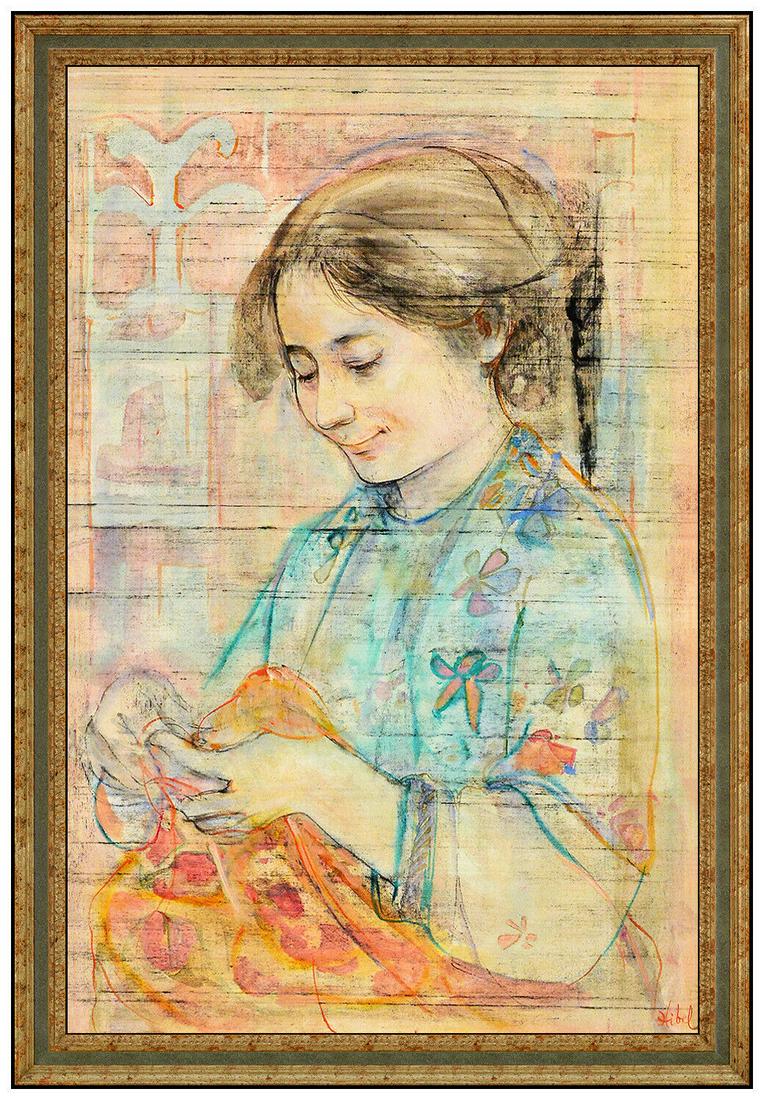 Edna Hibel Original Oil Painting On Board Signed Female Portrait Framed Artwork (1 of 4)