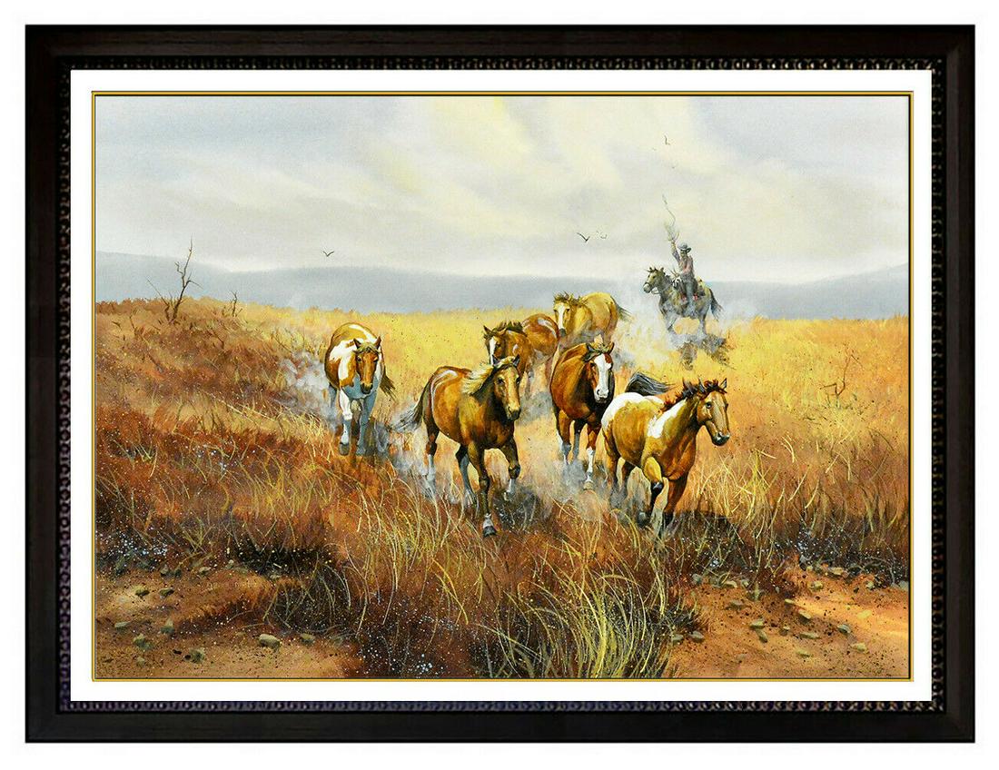 Gerry Metz Original Painting Oil On Board Western Landscape Horse Artwork Signed (1 of 4)