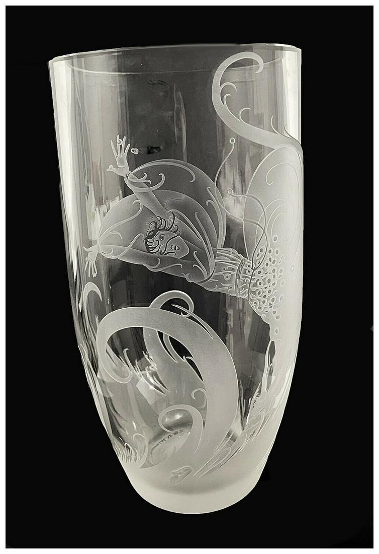 Erte Original Hand Carved Encased Glass Vase Signed Swept Away Art Deco Female (1 of 5)