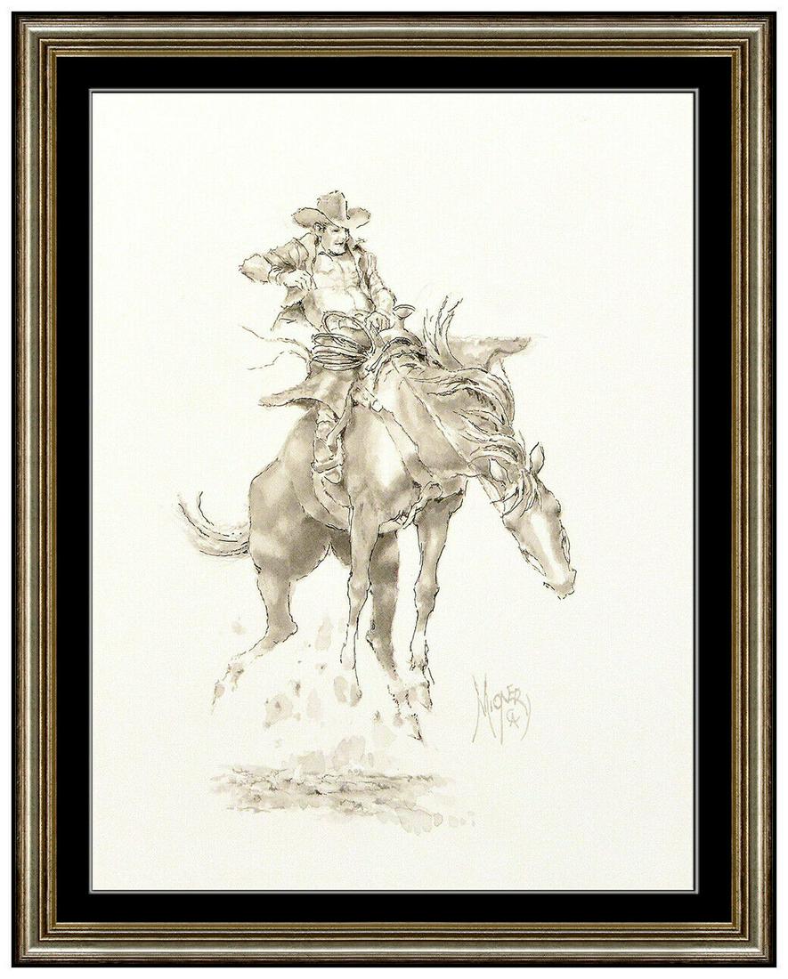Herb Mignery Original Watercolor Painting Signed Cowboy Western Horse Framed Art (1 of 4)