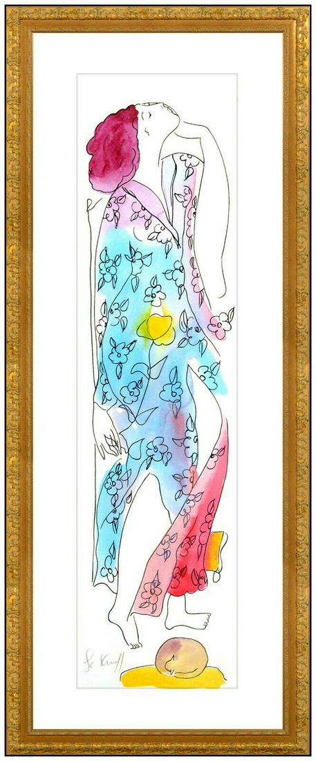 Linda Le Kinff Rare Original Watercolor Painting Signed Female Portrait Artwork (1 of 4)