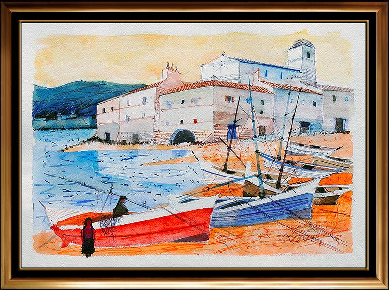 Charles Levier Large Original French Seascape Gouache Painting Signed Artwork (1 of 4)