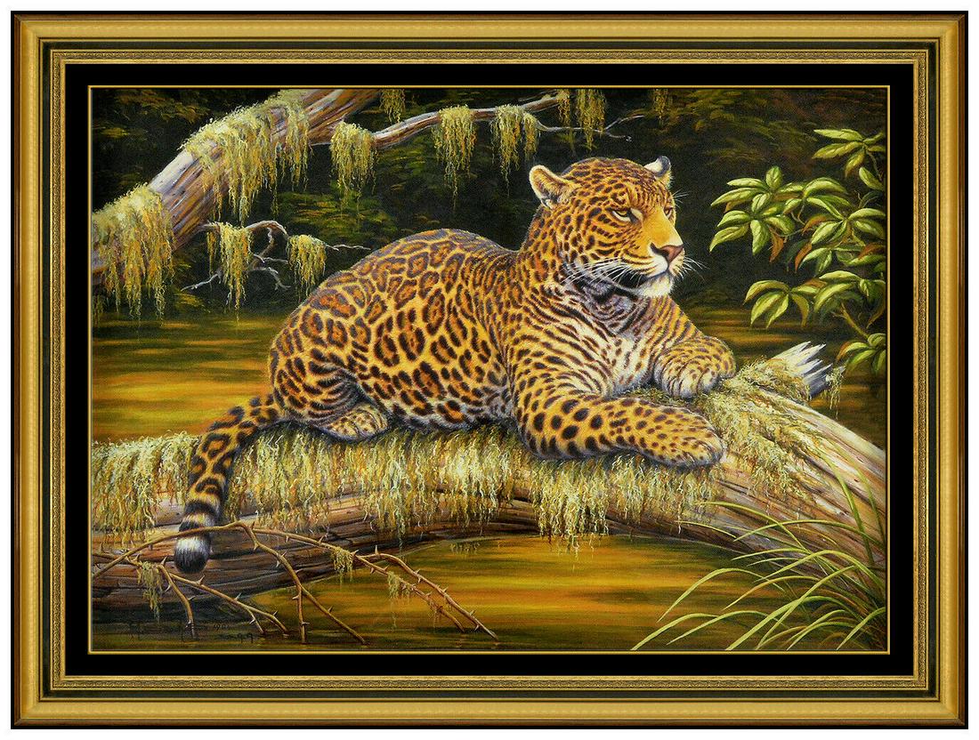 Kim Brooks Original Gouache Painting Leopard Wildlife Cat Signed Framed Artwork (1 of 4)