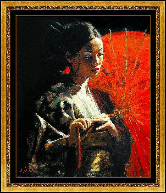 Fabian Perez Large Hand Embellished Giclee On Canvas Signed Michiko Umbrella Art (1 of 5)