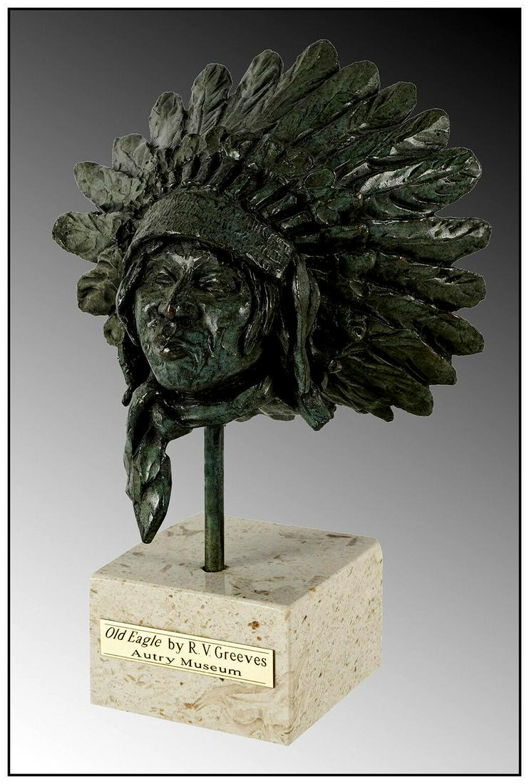 Richard V Greeves Old Eagle Bronze Sculpture Native American Signed Portrait Art (1 of 4)