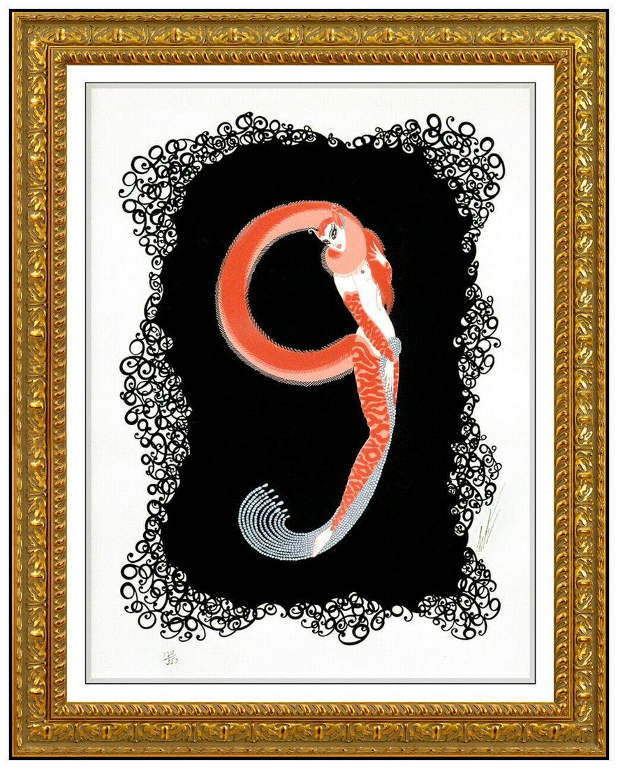 Erte Numeral 9 Embossed Serigraph Large Signed Number Costume Dress Design Deco (1 of 4)