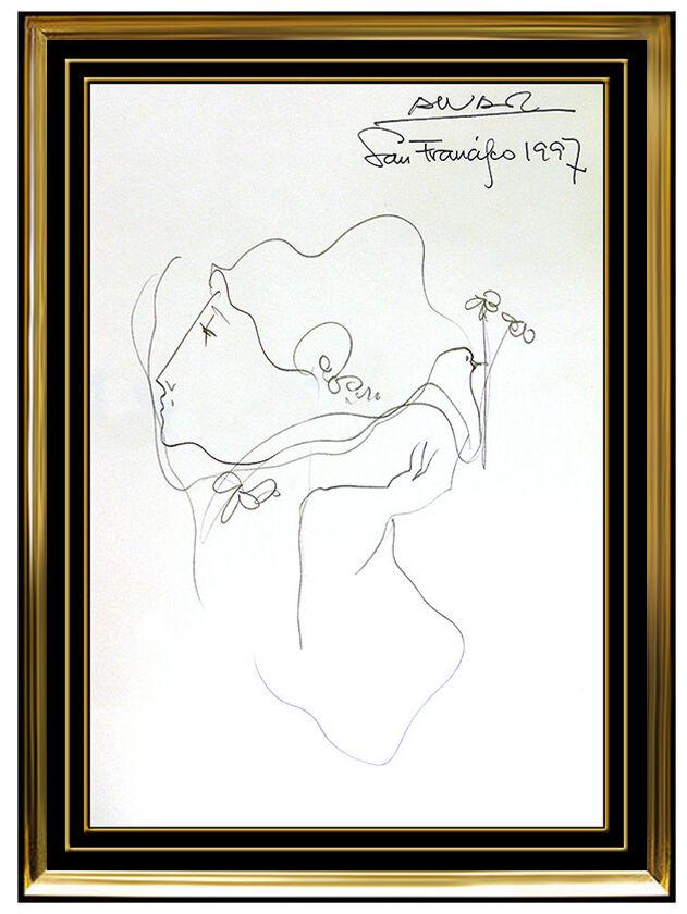 Sunol Alvar Ink Original Drawing Signed Romantic Artwork Portrait Dove Music Sbo (1 of 3)