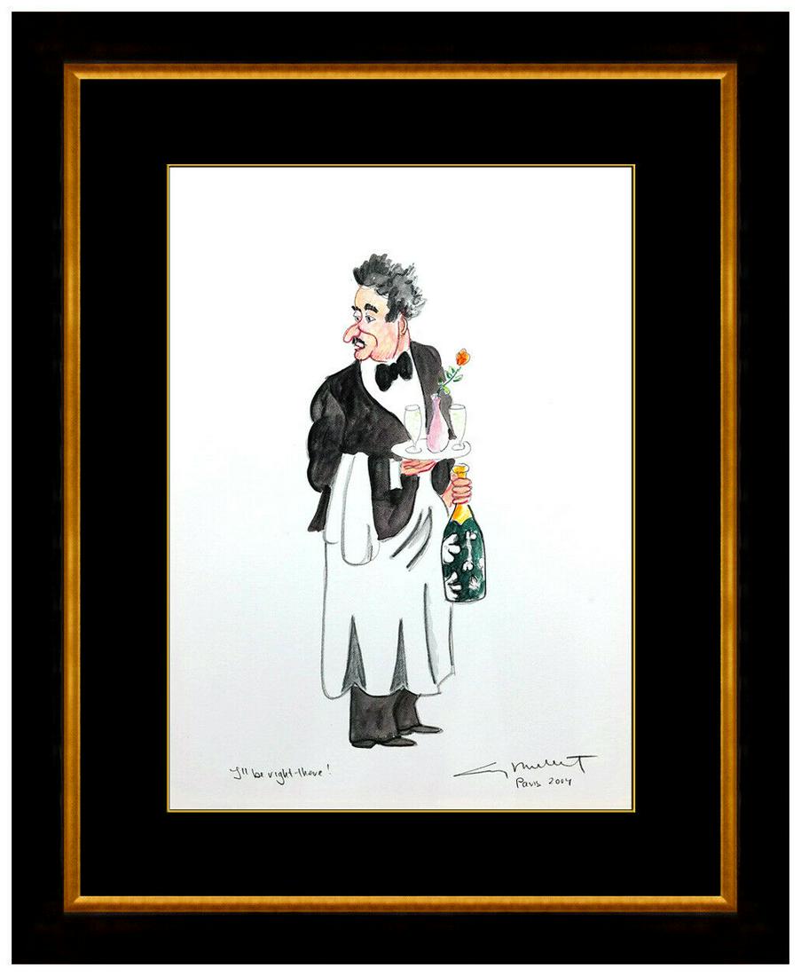 Guy Buffet Original Watercolor Painting Signed Male Waiter Portrait Sommelier (1 of 4)