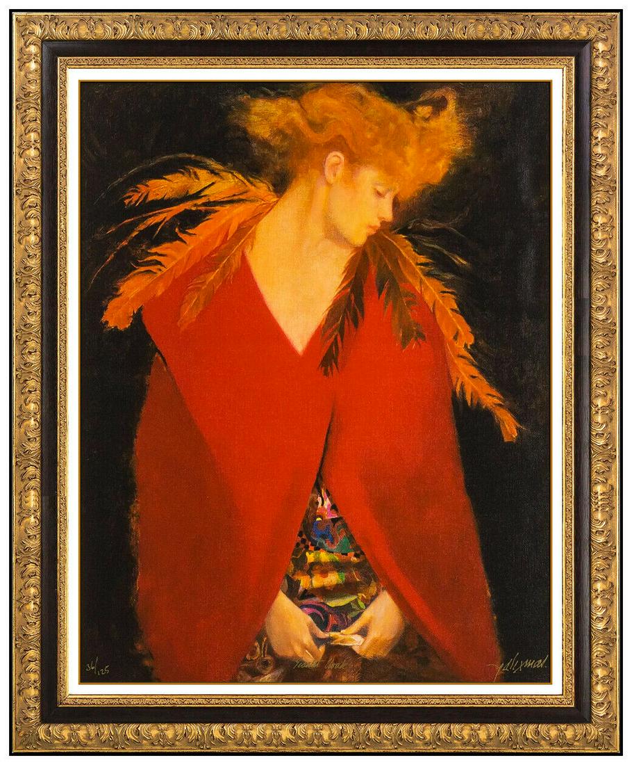 Felix Mas Scarlet Cloak Hand Embellished Giclee On Canvas Signed Female Portrait (1 of 5)