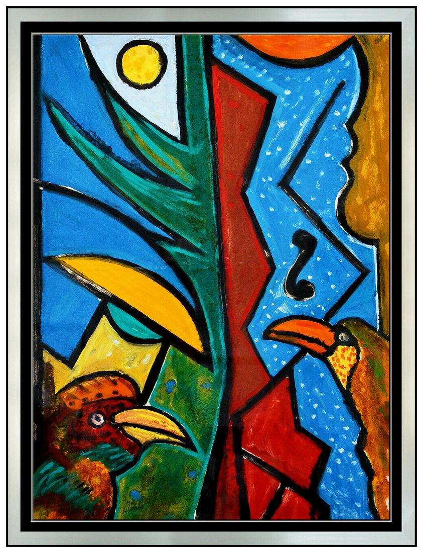 Italo Scanga Rare Large Original Oil Painting Birds Signed Modern Framed Artwork (1 of 5)