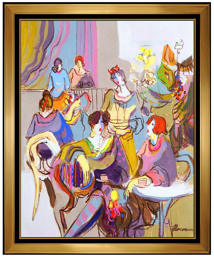 Isaac Maimon Large Original Painting Acrylic On Canvas Signed Ladies Cafe Art (1 of 7)