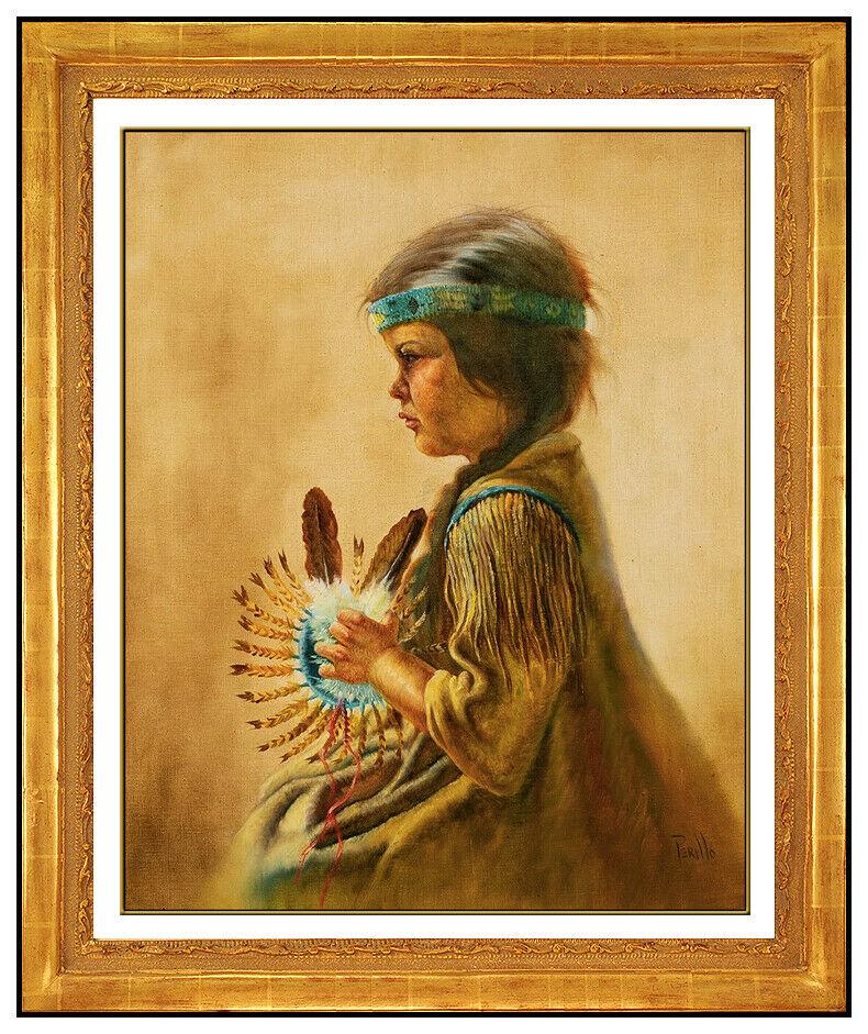 Gregory Perillo Oil Painting On Canvas Signed Native American Child Portrait Art (1 of 4)