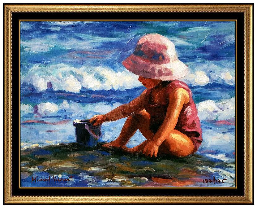 Michael Vincent Pink Hat Hand Embellished Giclee On Canvas Signed Child Portrait (1 of 4)