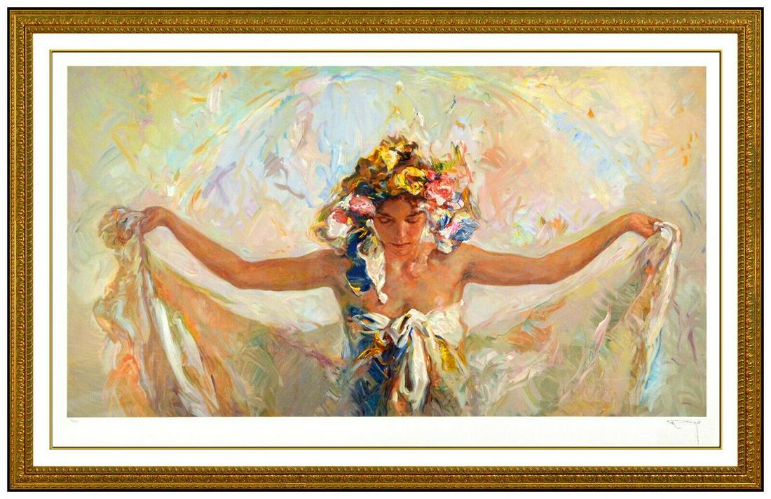 Jose Royo Prima Luce Large Color Serigraph Female Portrait Signed Flower Artwork (1 of 6)
