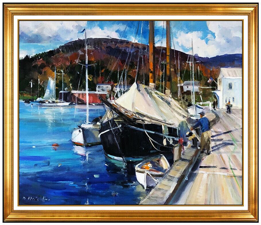 Dale Ratcliff Large Original Painting Oil On Canvas Signed Maine Harbor Artwork (1 of 5)