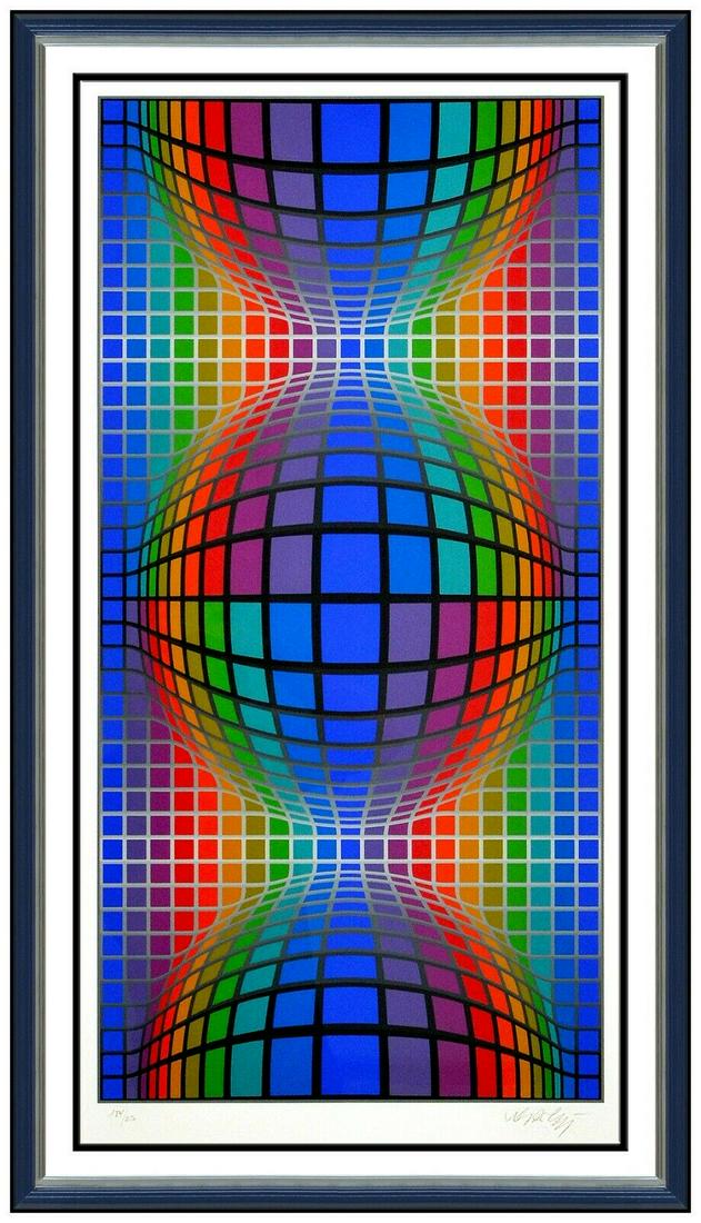 Victor Vasarely Sinfel Large Original Color Silkscreen Signed Op Art Illusion (1 of 6)