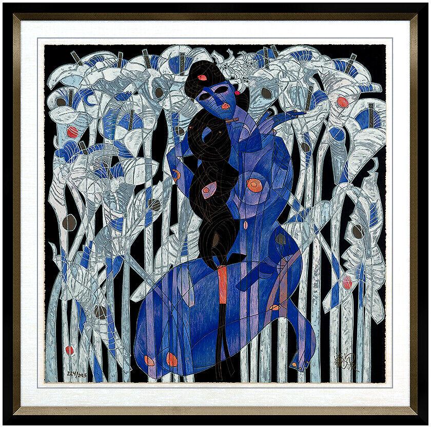 Jiang Tie Feng Calla Lilies Large Color Serigraph Signed Female Portrait Artwork (1 of 5)