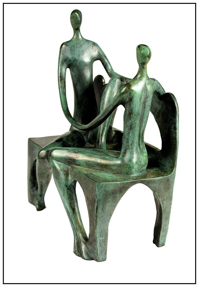 Jose Almanzor Full Round Bronze Sculpture Signed Female Male Figurative Modern (1 of 3)