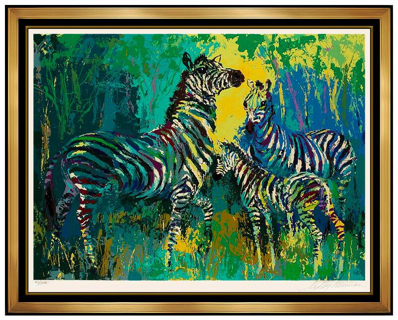 LeRoy Neiman Large Color Serigraph Zebra Family Hand Signed Animal Jungle Art (1 of 6)