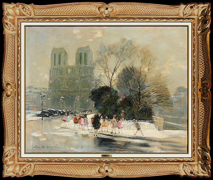 Jules R. Herve Original Painting Oil On Canvas Paris Cityscape Norte Dame LARGE (1 of 8)