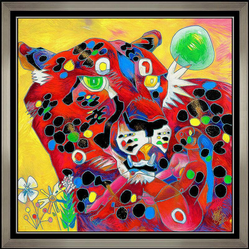 Jiang Tie Feng Embellished Serigraph On Canvas Signed Chinese Animal Tiger Art (1 of 6)