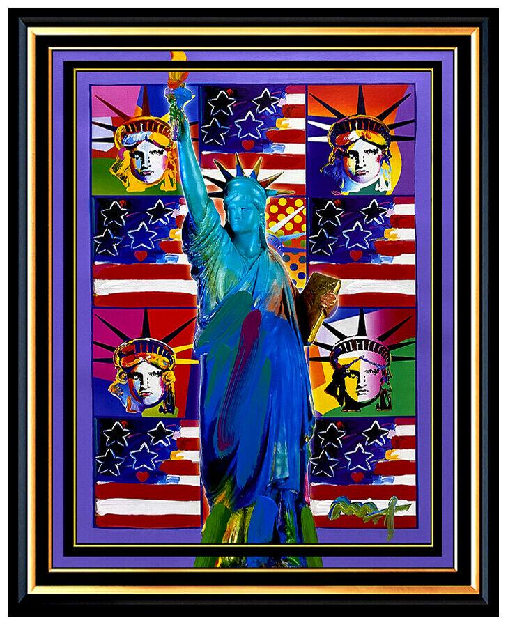 PETER MAX Original PAINTING GOD BLESS AMERICA Statue of Liberty Signed Art USA (1 of 5)