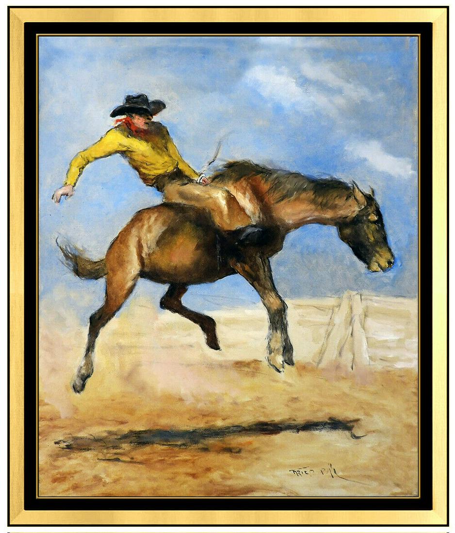Pal Fried Original Oil Painting On Canvas Western Cowboy Horse Rodeo Signed Art (1 of 4)