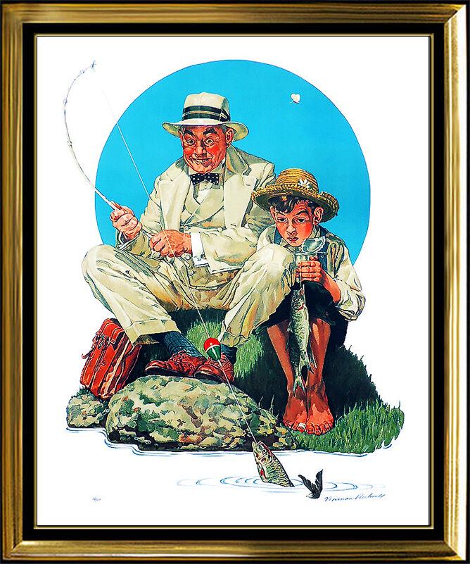 Norman Rockwell Color Lithograph Original HAND SIGNED Catching The Big One Art (1 of 5)