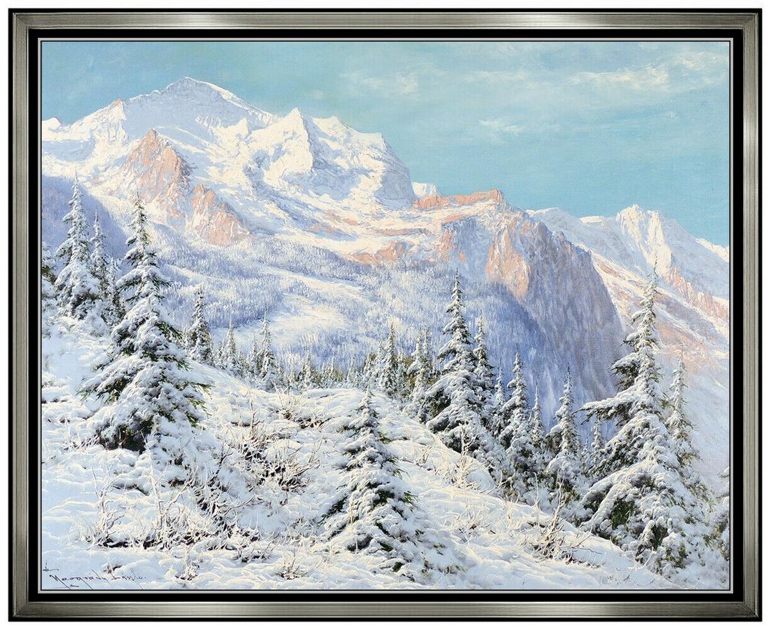 Laszlo Neogrady Large Oil Painting On Canvas Winter Mountain Landscape Signed (1 of 5)