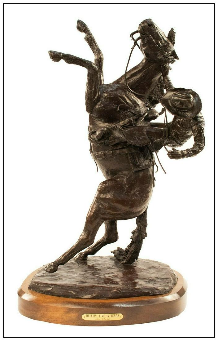 Jim Reno Large Western Bronze Sculpture Quttin Time In Texas Cowboy Horse Signed (1 of 6)