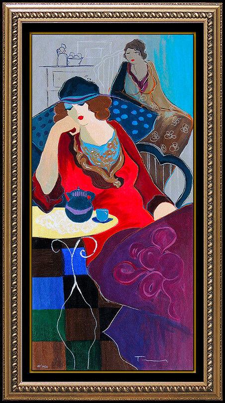 Itzchak Tarkay Large Embossed Color Serigraph Female Portrait Signed Cafe Art (1 of 6)