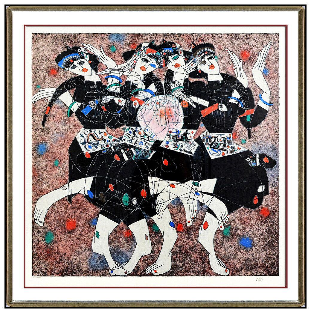 Jiang Tie Feng Moonlight Dance Large Color Serigraph Signed Female Portrait Art (1 of 6)