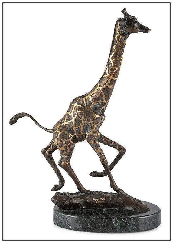 Geoffrey C Smith Full Round Wildlife Bronze Sculpture Hand Signed Giraffe Art (1 of 5)