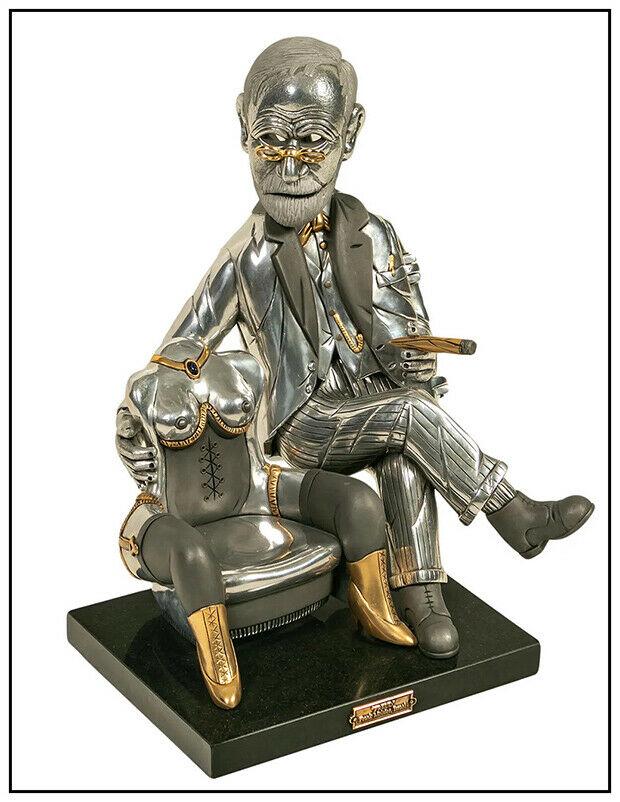 Frank Meisler Sigmund Freud Original Bronze Sculpture Silver Gold Signed Artwork: This lot includes:Gallery COA & free domestic shipping (*insurance and international shipping for an additional charge)Artist: Frank MeislerTitle: Sigmund Freud Medium: Bronze Size: 19" x 11" x 18"Sig