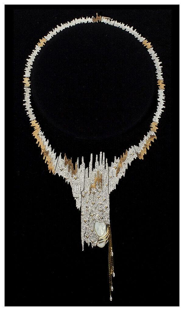 Erte Sophistication State II Gold Diamond Necklace Signed Jewelry Brooch Artwork (1 of 7)