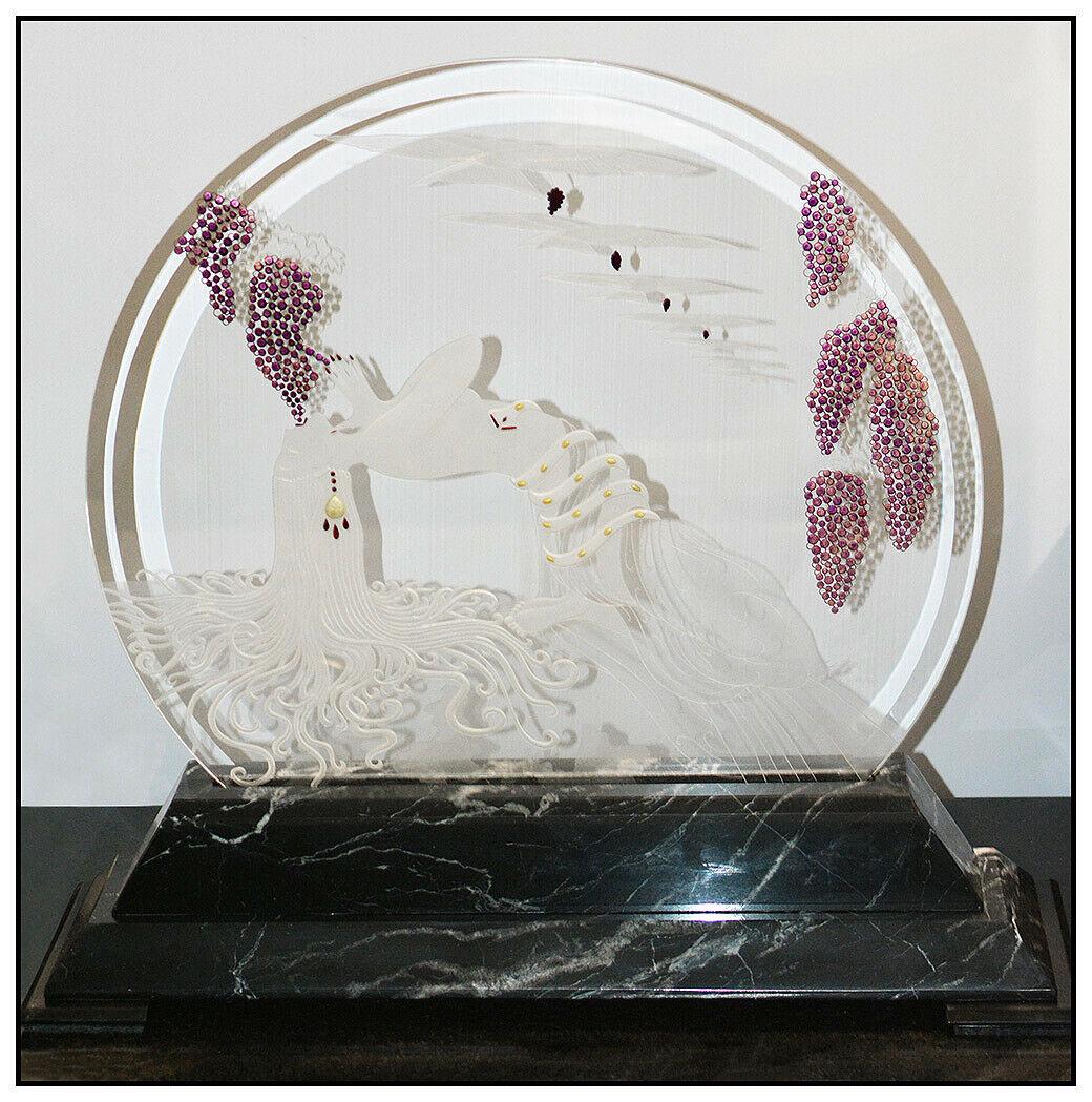 Erte Vintage Large Lighted Etched Glass Luminaire Hand Signed Bronze Sculpture (1 of 6)