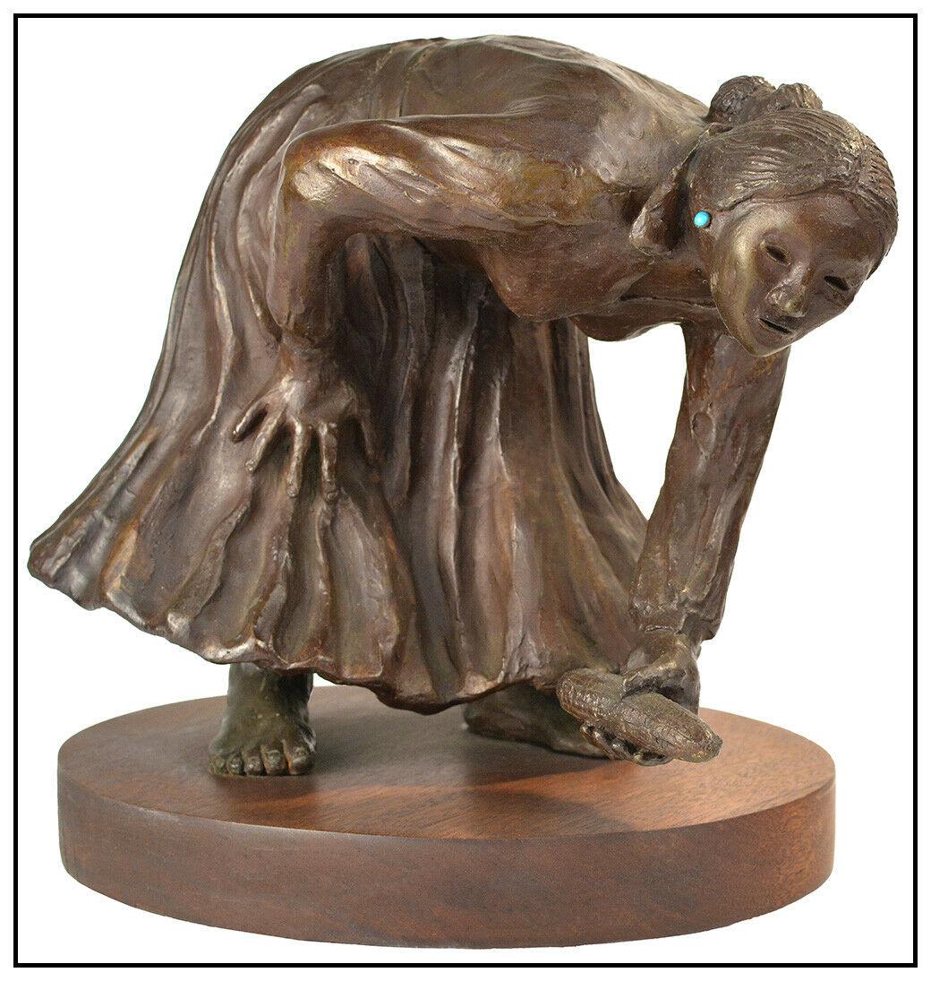 R.C. Gorman Full Round Native American Female Portrait Bronze Sculpture Signed (1 of 5)