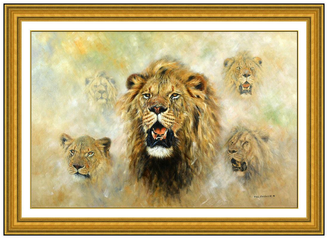 Eric Forlee Large Original Oil Painting on Canvas Wildlife Lion Animal Signed: This lot includes:Gallery COA & free domestic shipping (*insurance and international shipping for an additional charge)Artist: Eric ForleeTitle: Lion Study Medium:Oil Painting on Canvas Size: 24" x 36