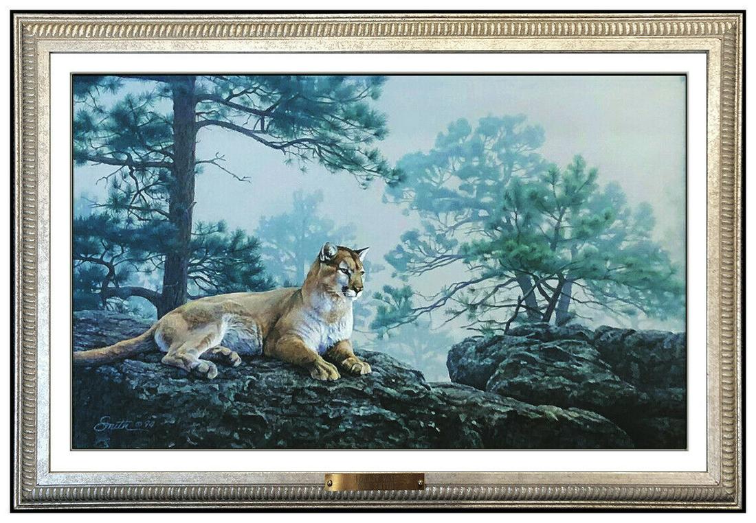 DANIEL SMITH Dan Original OIL PAINTING On BOARD Animal Wildlife Signed Artwork: This lot includes:Gallery COA & free domestic shipping (*insurance and international shipping for an additional charge)Artist: Daniel SmithTitle: Forest Veil Medium: Oil on BoardSize: 7.5" x 12"Framed