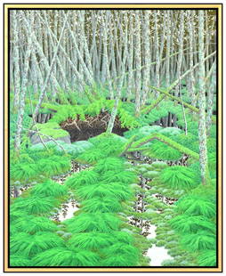 Alan Bray Original Tree Landscape Painting Casein On Board Signed Framed Artwork: This lot includes:Gallery COA & free domestic shipping (*insurance and international shipping for an additional charge)Artist: Alan Bray Title: Spruce Bog HaystackMedium: Casein On BoardSize: 30" x 24