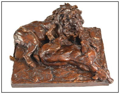 Mark Coreth Original Wildlife Bronze Sculpture Lion Lioness Signed Animal Art: This lot includes:Gallery COA & free domestic shipping (*insurance and international shipping for an additional charge)Artist: Mark CorethTitle: Lion and LionessMedium: BronzeSize: 8" x 10" x 13"Signe