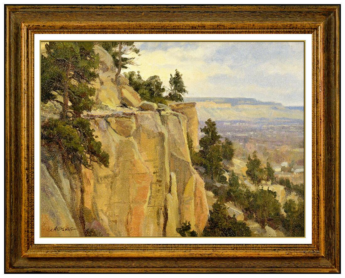 Clyde Aspevig Original Western Landscape Painting Oil On Board Signed Framed Art: This lot includes:Gallery COA & free domestic shipping (*insurance and international shipping for an additional charge)Artist: Clyde AspevigTitle: Rocky Cove Medium: Oil On Board Size: 12" x 16"Framed