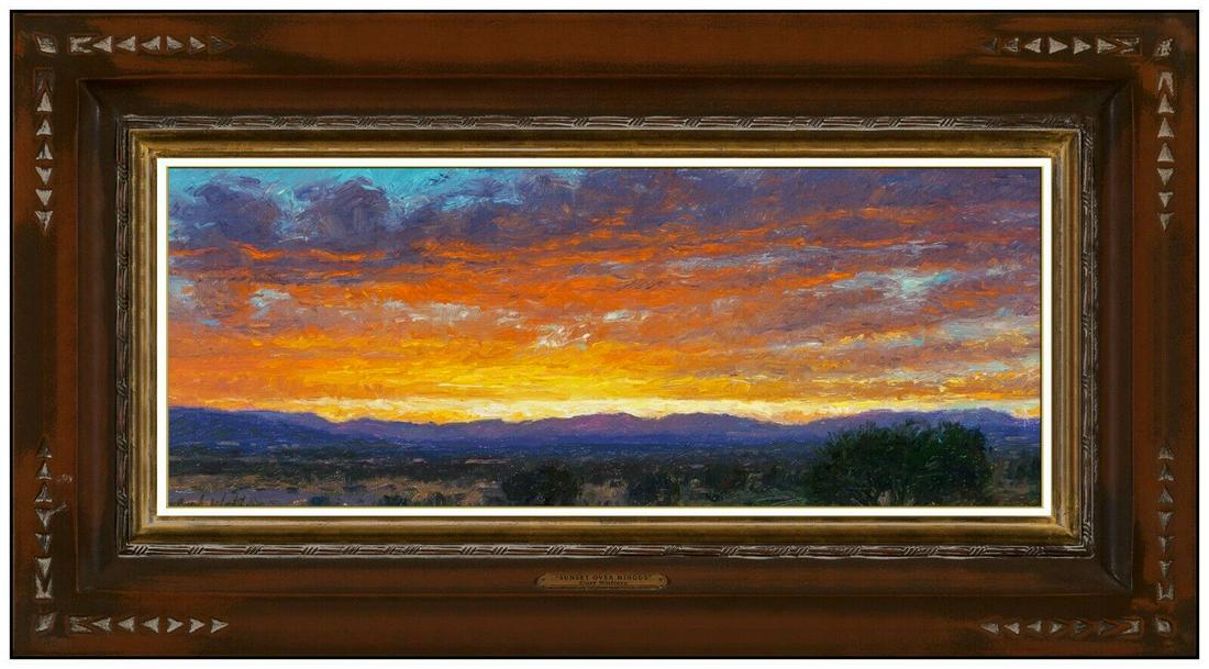 Curt Walters Original Painting Oil On Canvas Board Western Landscape Signed Art: This lot includes:Gallery COA & free domestic shipping (*insurance and international shipping for an additional charge)Artist: Curt Walters Title: Sunset over MinugsMedium: Oil On Canvas Board Size: 6