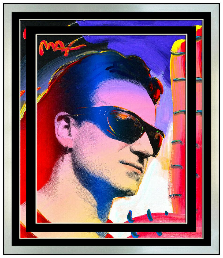 PETER MAX Original ACRYLIC PAINTING on CANVAS U2 Bono Pop Art Signed AUTHENTIC: This lot includes:Gallery COA & free domestic shipping (*insurance and international shipping for an additional charge)Artist: Peter MaxTitle: It's A Beautiful DayMedium: Acrylic Painting on CanvasSiz